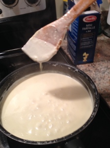 keep stirring until the cheese is melted and you have a smooth blend.